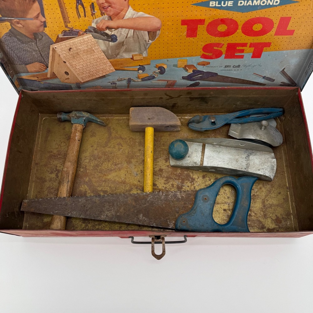 Vintage‎ Handy Andy Blue Diamond Toy Tin Tool Set W Real Tools 50's USA